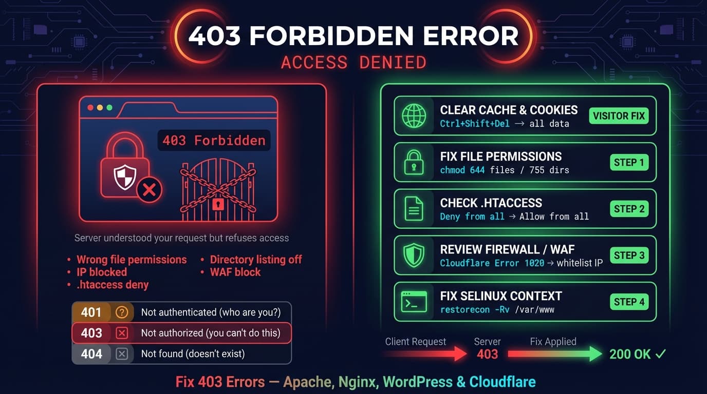 403 forbidden error fix guide showing access denied causes and step-by-step solutions