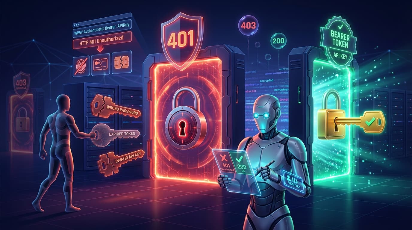 HTTP 401 Unauthorized error fix guide showing authentication failure causes and step-by-step solutions