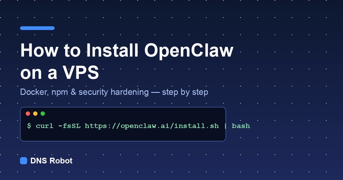How to install OpenClaw on a VPS guide showing the official install script command in a terminal