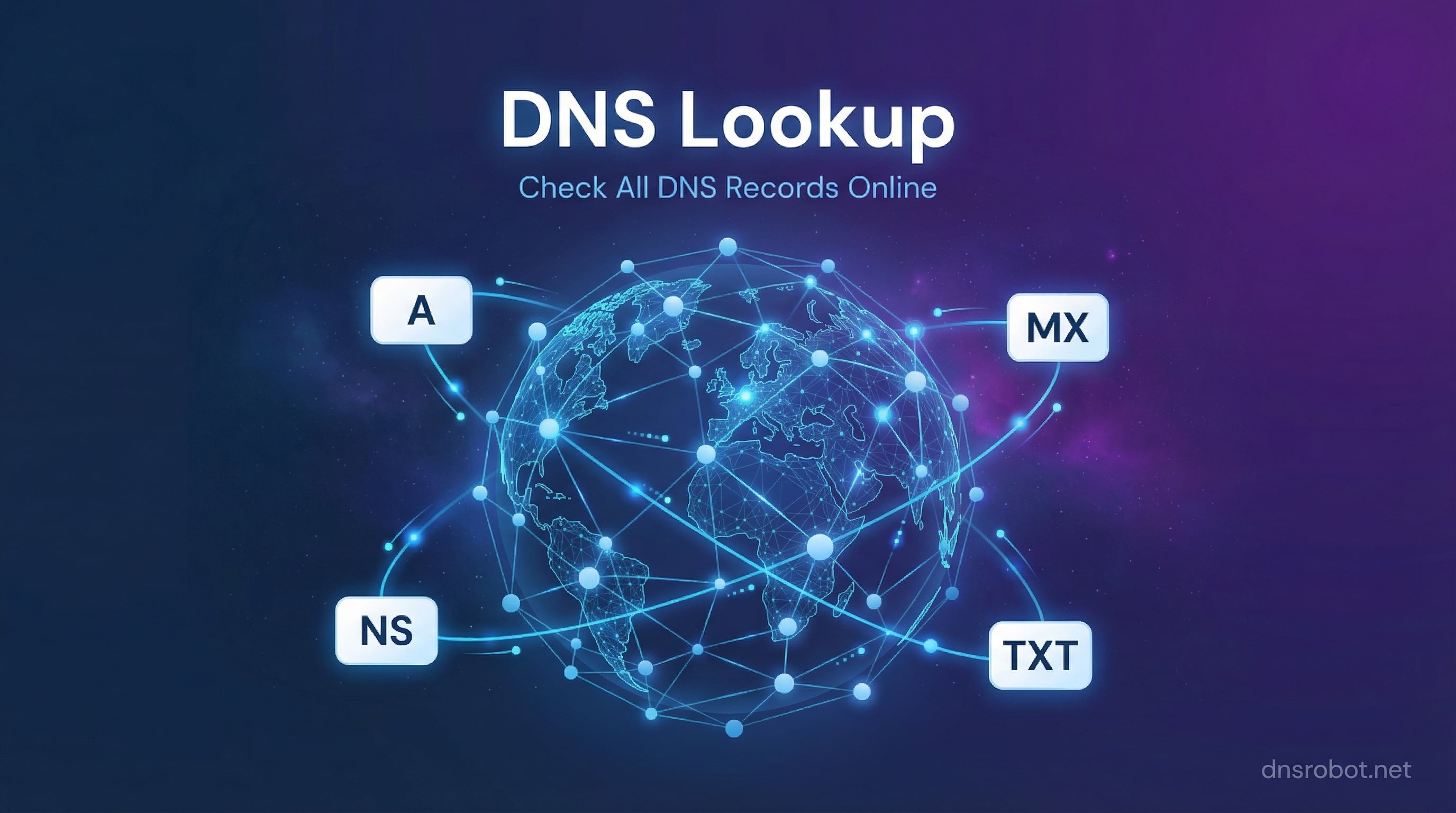 Resultados da consulta DNS de um domínio mostrando registros A, MX, NS e TXT com tempos de resposta de servidores globais