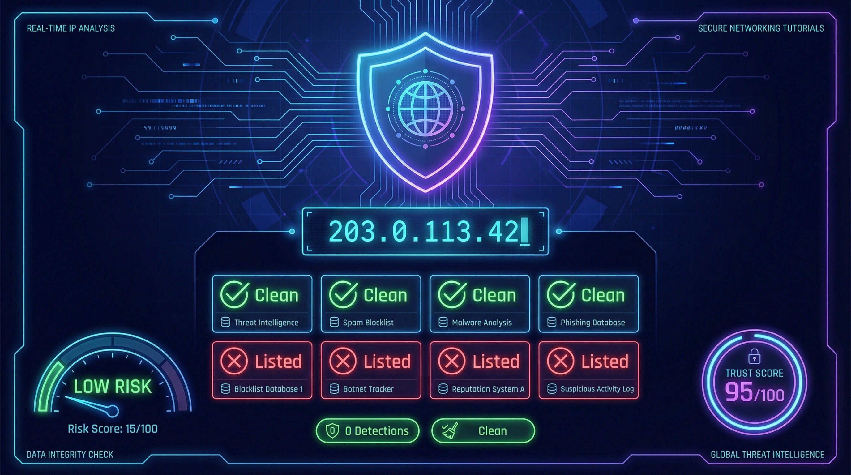 Herramienta verificador de blacklist de IP con escaneo multi-engine, puntuación de reputación y nivel de riesgo