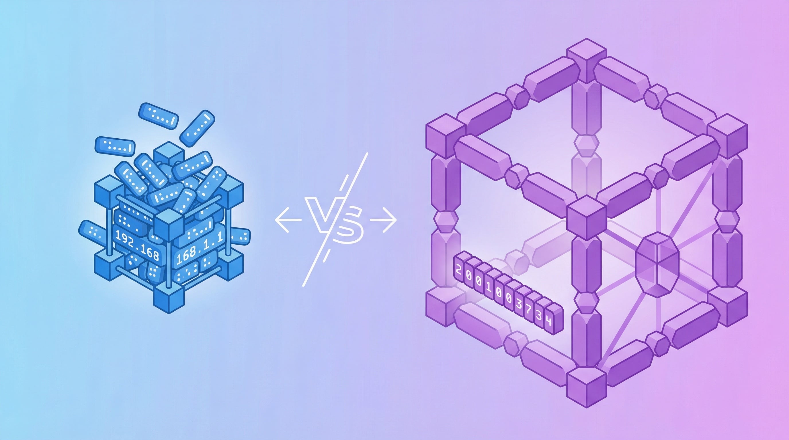 IPv4 vs IPv6 comparison showing address format, total address space, and adoption rates for IP lookup