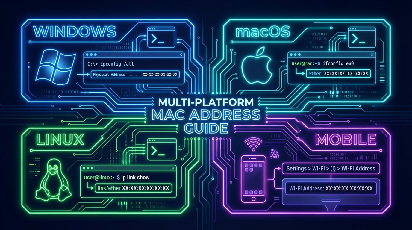 Anleitung zum Finden der MAC-Adresse unter Windows, macOS, Linux, iOS und Android mit Befehlen
