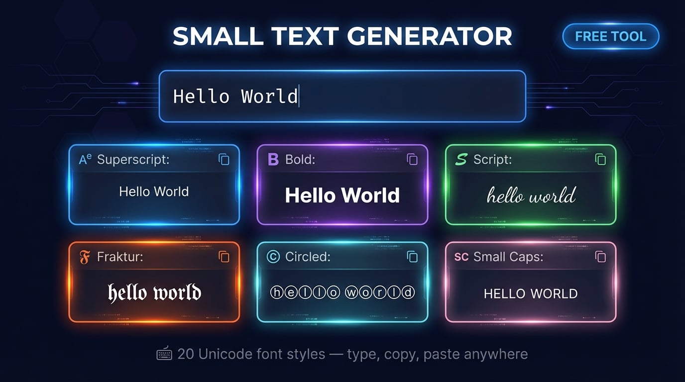 Công cụ tạo chữ nhỏ hiển thị 30 kiểu font Unicode với tùy chọn sao chép và dán cho mạng xã hội