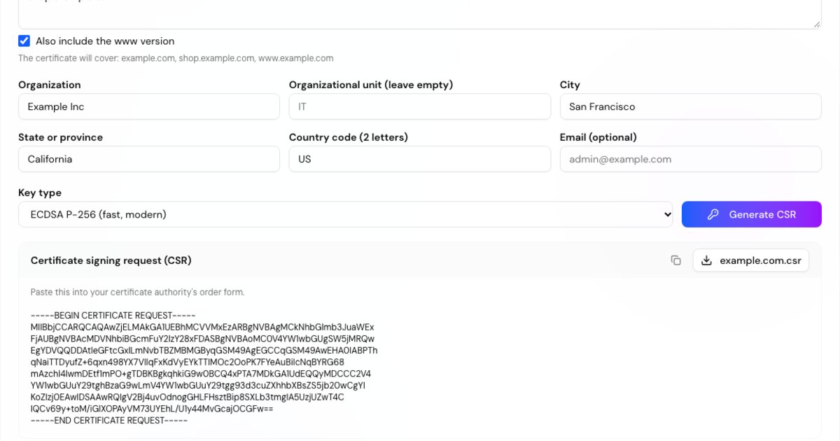 CSR Generator: Create a CSR & Private Key Online | DNS Robot