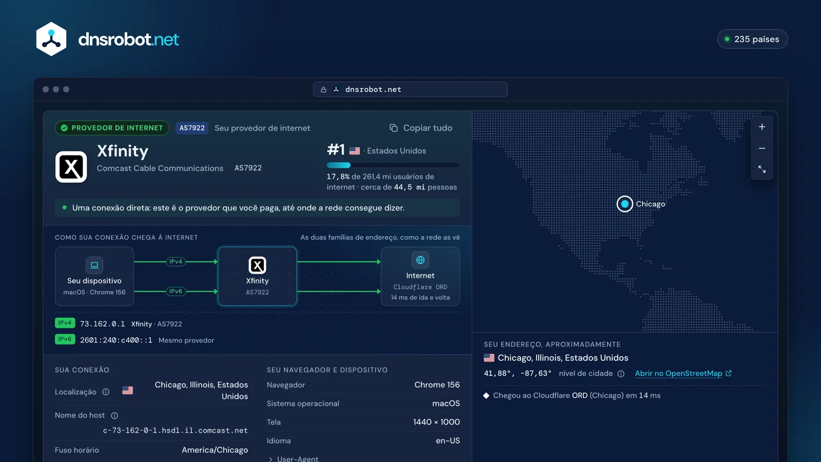 Qual é meu ISP: nome e logo do seu provedor de internet, posição no país, IPv4, IPv6 e mapa da localização